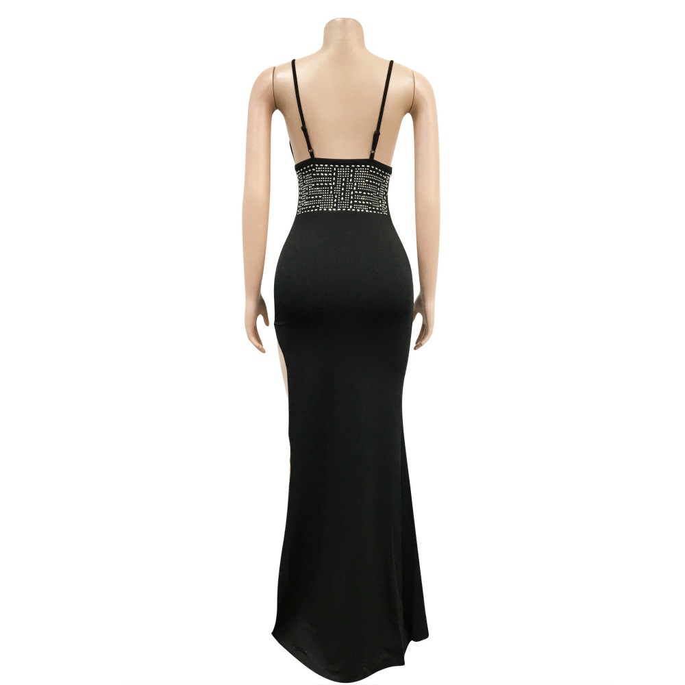 Irregular European style long dress rhinestone sexy dress