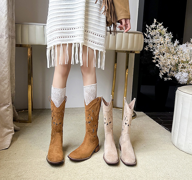 Summer embroidery thigh boots breathable boots