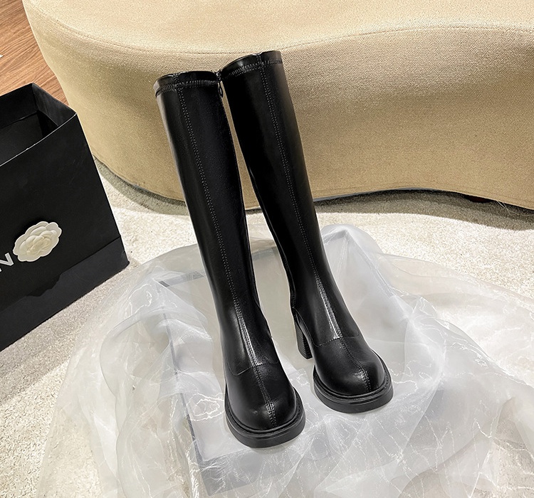 Elasticity thick crust long tube boots black thick thigh boots