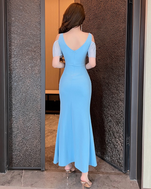 Pinched waist split strapless beading dress