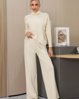 Autumn and winter wide leg pants knitted sweater 2pcs set