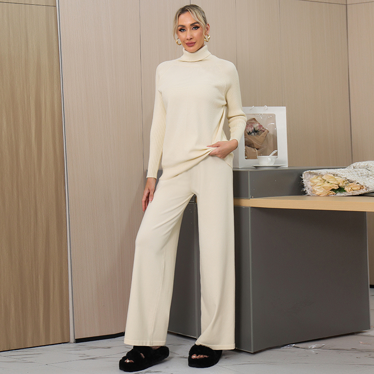 Autumn and winter wide leg pants knitted sweater 2pcs set