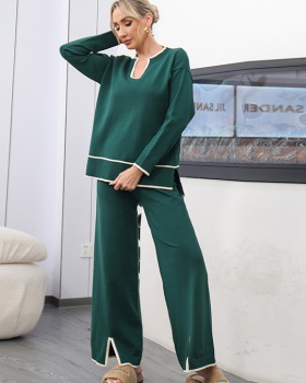 Autumn and winter sweater wide leg pants 2pcs set for women