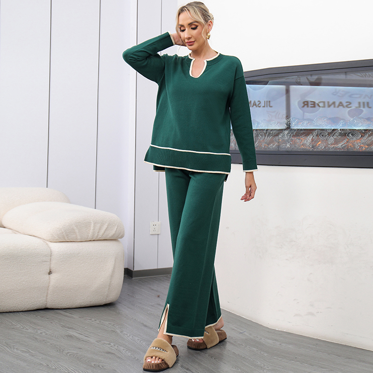 Autumn and winter sweater wide leg pants 2pcs set for women