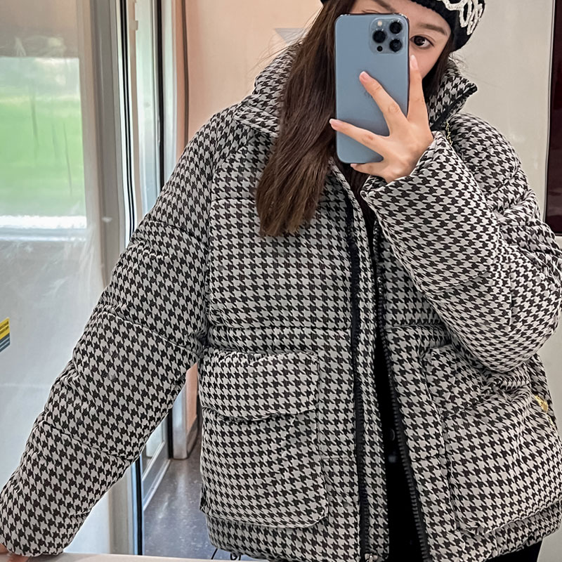 Houndstooth coat small fellow cotton coat for women