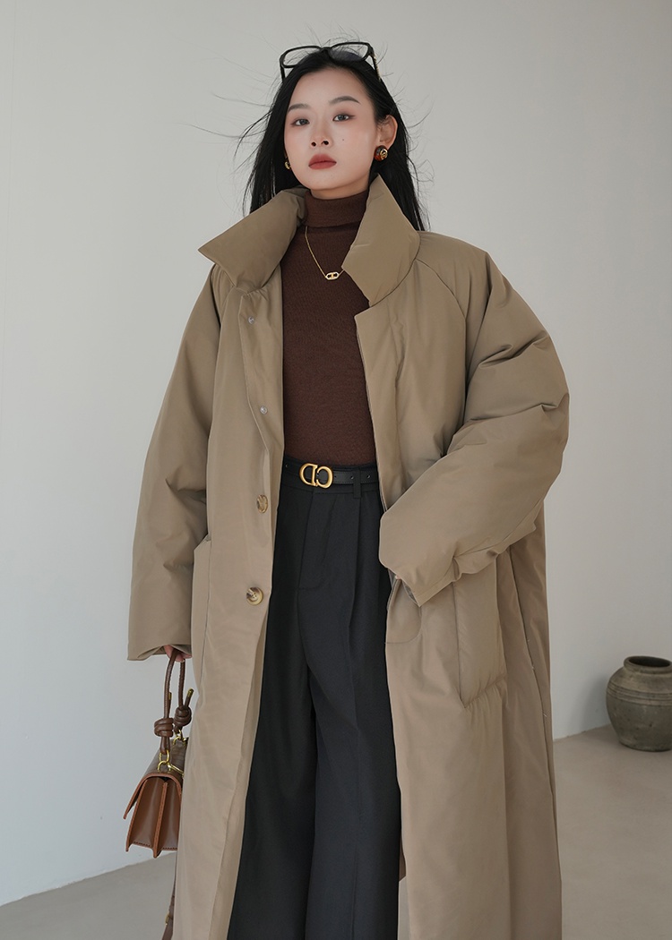 Lapel winter windbreaker thick exceed knee coat for women