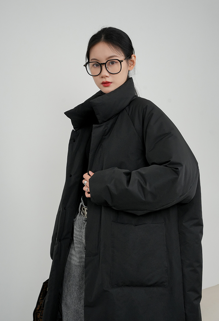 Lapel winter windbreaker thick exceed knee coat for women