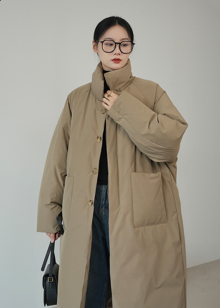 Lapel winter windbreaker thick exceed knee coat for women