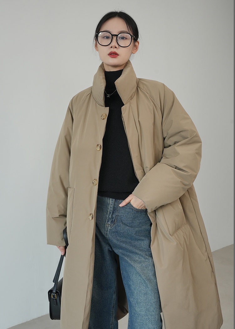 Lapel winter windbreaker thick exceed knee coat for women