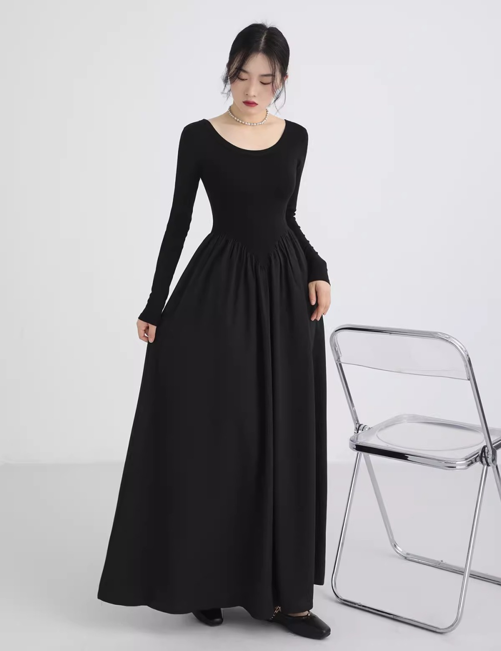 Autumn splice dress France style temperament long dress