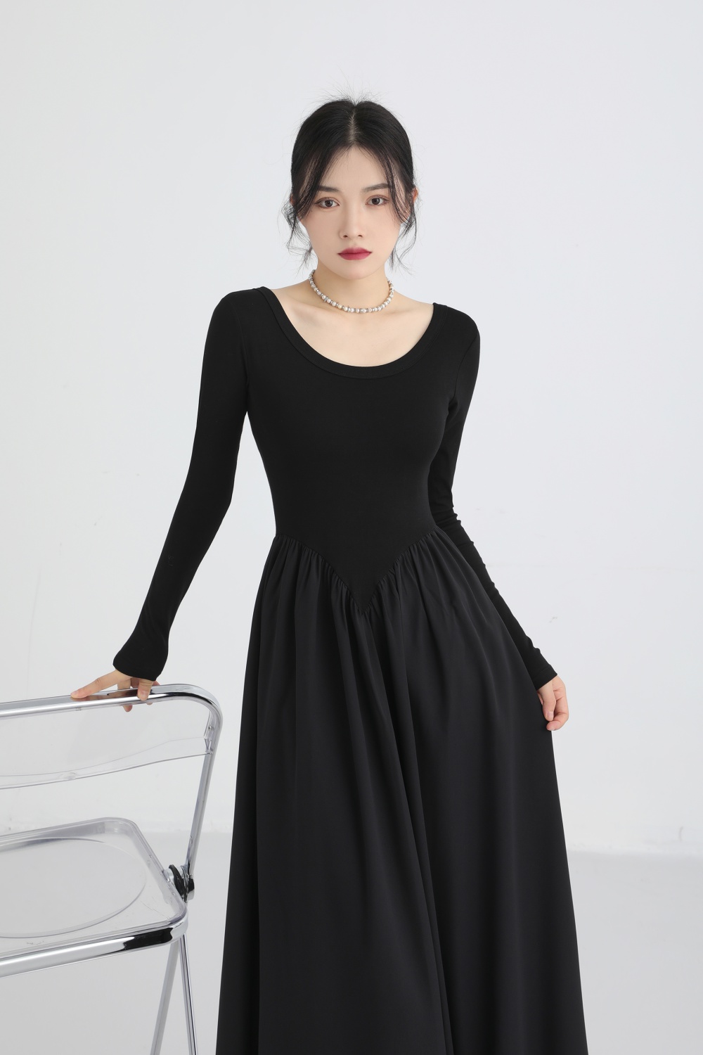 Autumn splice dress France style temperament long dress