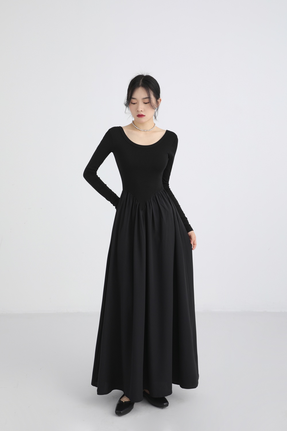 Autumn splice dress France style temperament long dress