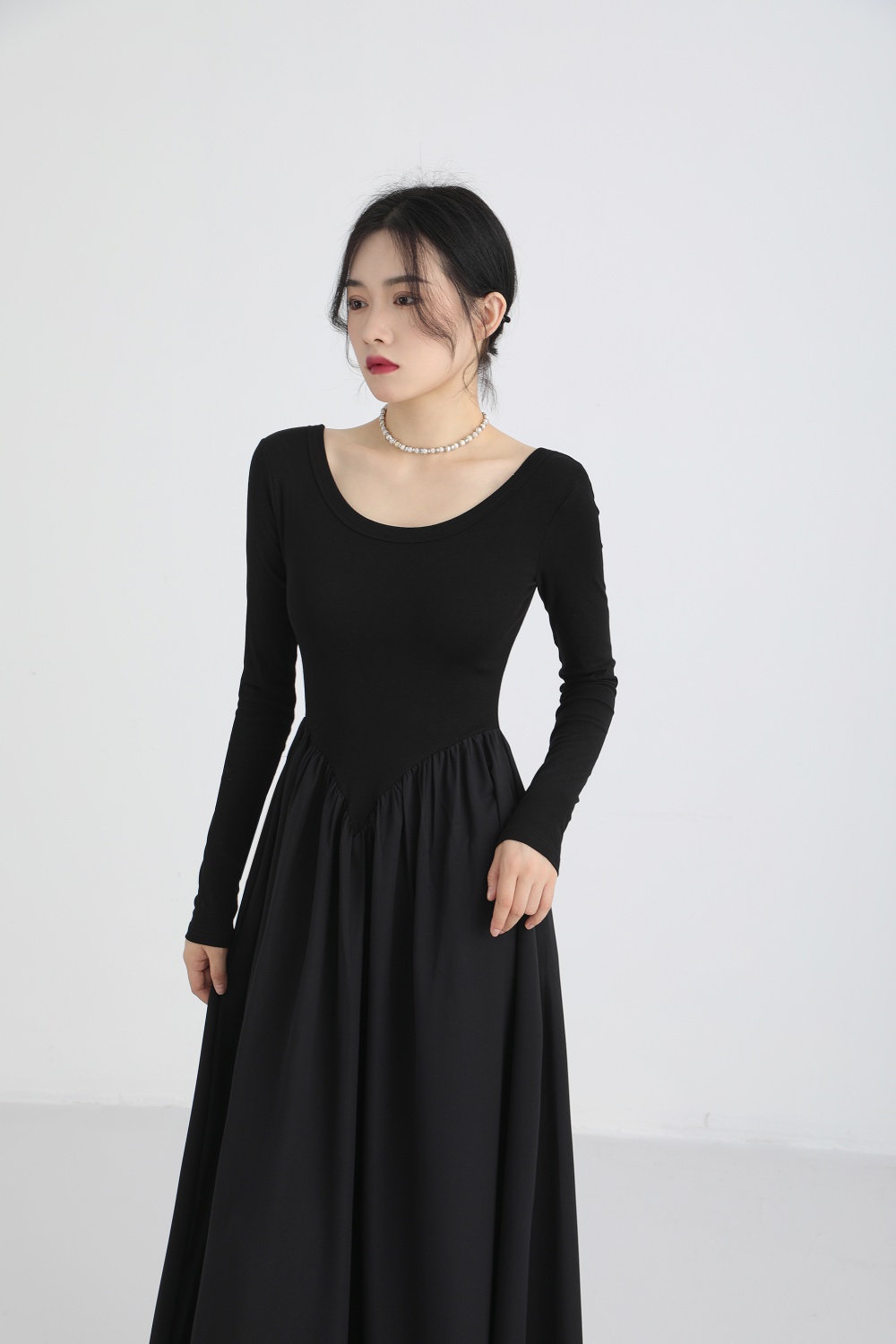 Autumn splice dress France style temperament long dress