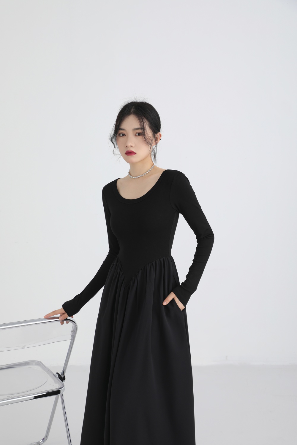 Autumn splice dress France style temperament long dress