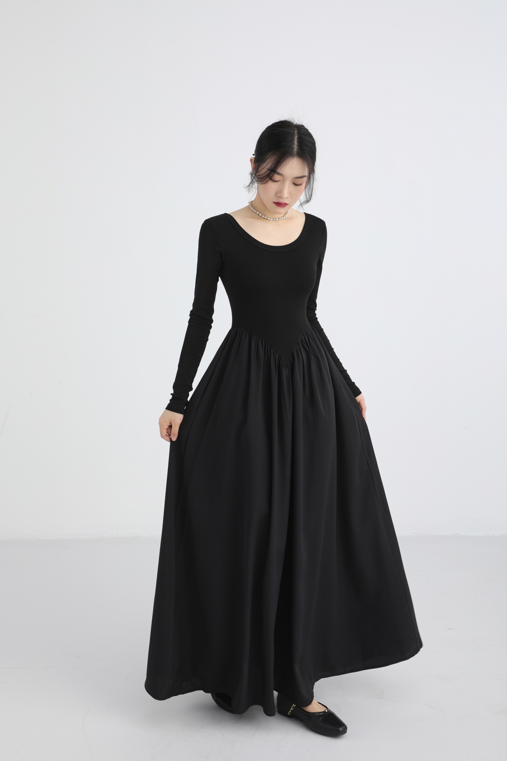 Autumn splice dress France style temperament long dress