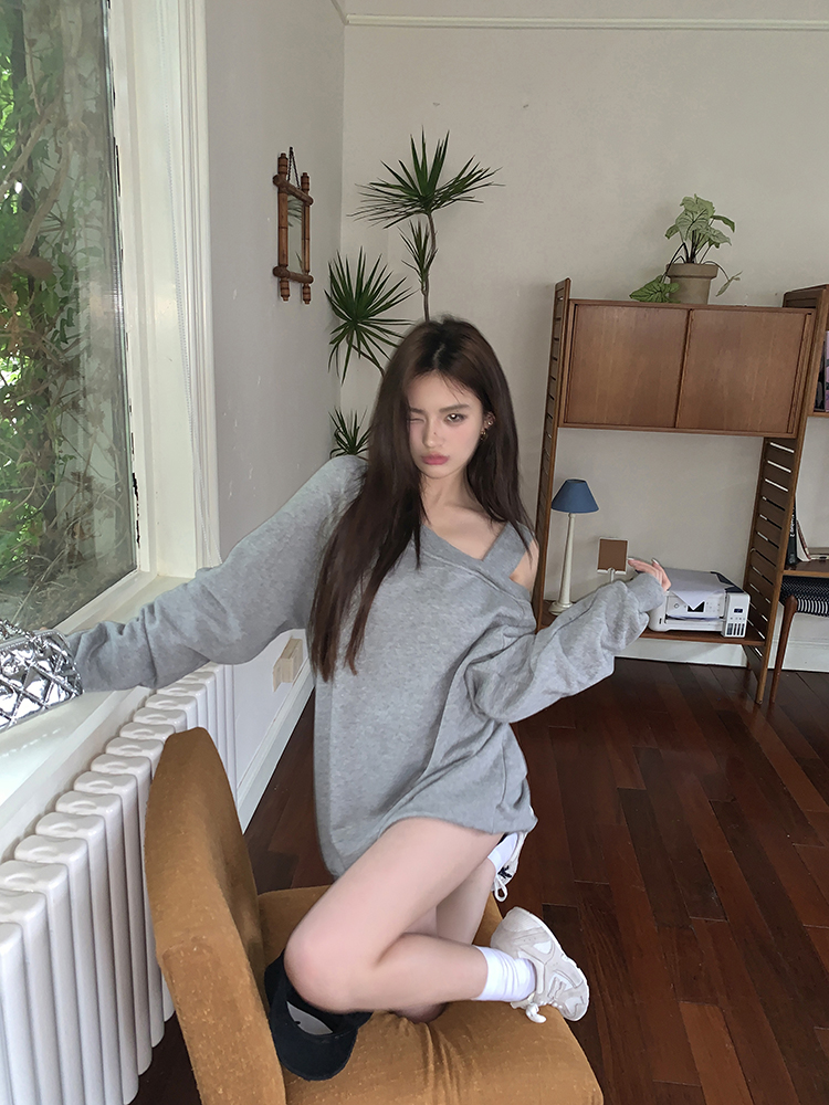 Autumn and winter hollow hoodie Casual loose tops