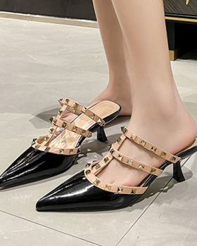 Fine-root rivet high-heeled shoes pointed rome slippers