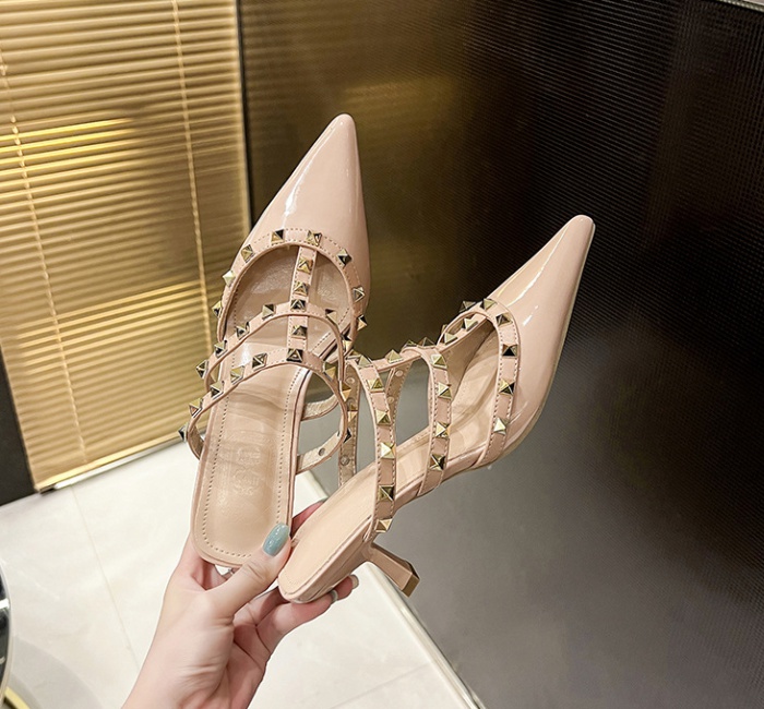 Fine-root rivet high-heeled shoes pointed rome slippers