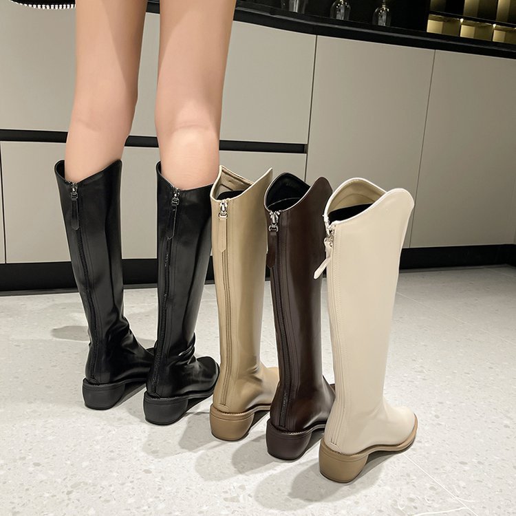 Pointed after the zipper boots thick thigh boots for women