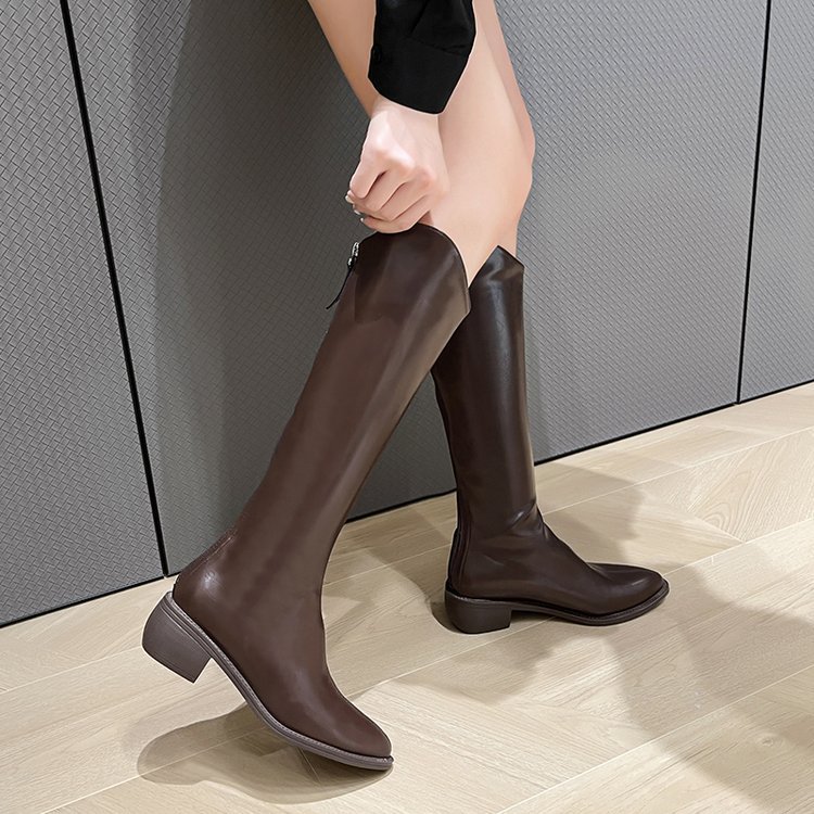 Pointed after the zipper boots thick thigh boots for women