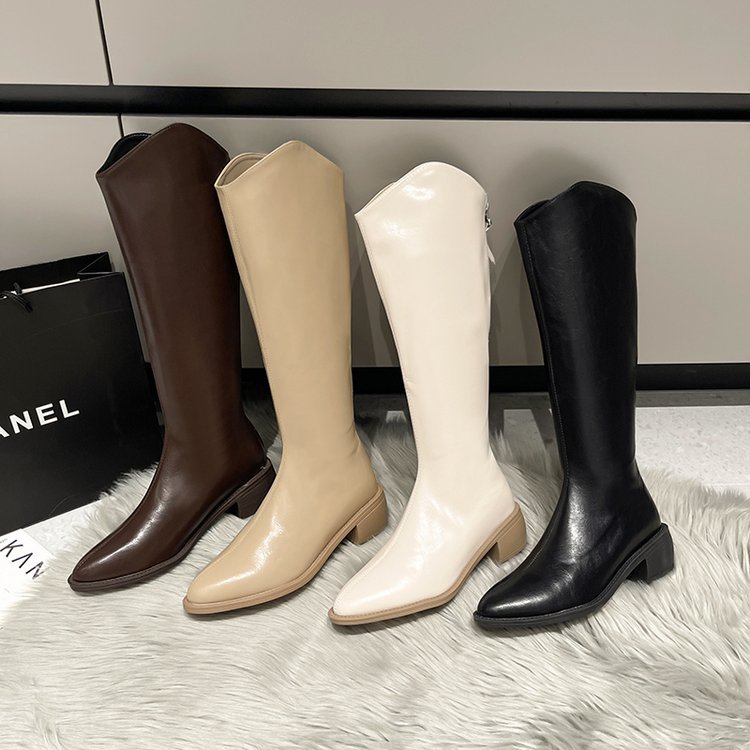 Pointed after the zipper boots thick thigh boots for women