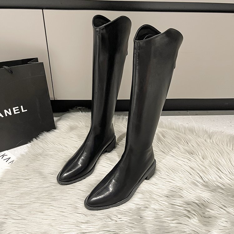 Pointed after the zipper boots thick thigh boots for women