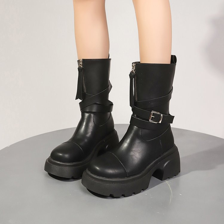 Thick crust boots front zip martin boots for women