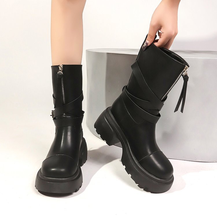 Thick crust boots front zip martin boots for women