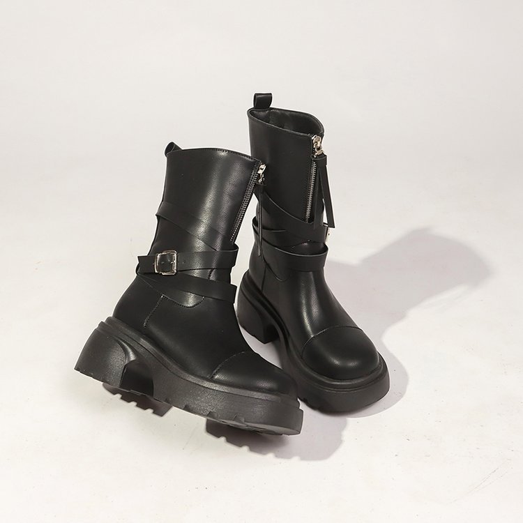 Thick crust boots front zip martin boots for women