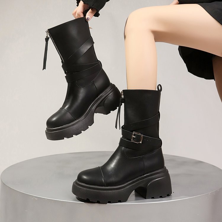 Thick crust boots front zip martin boots for women