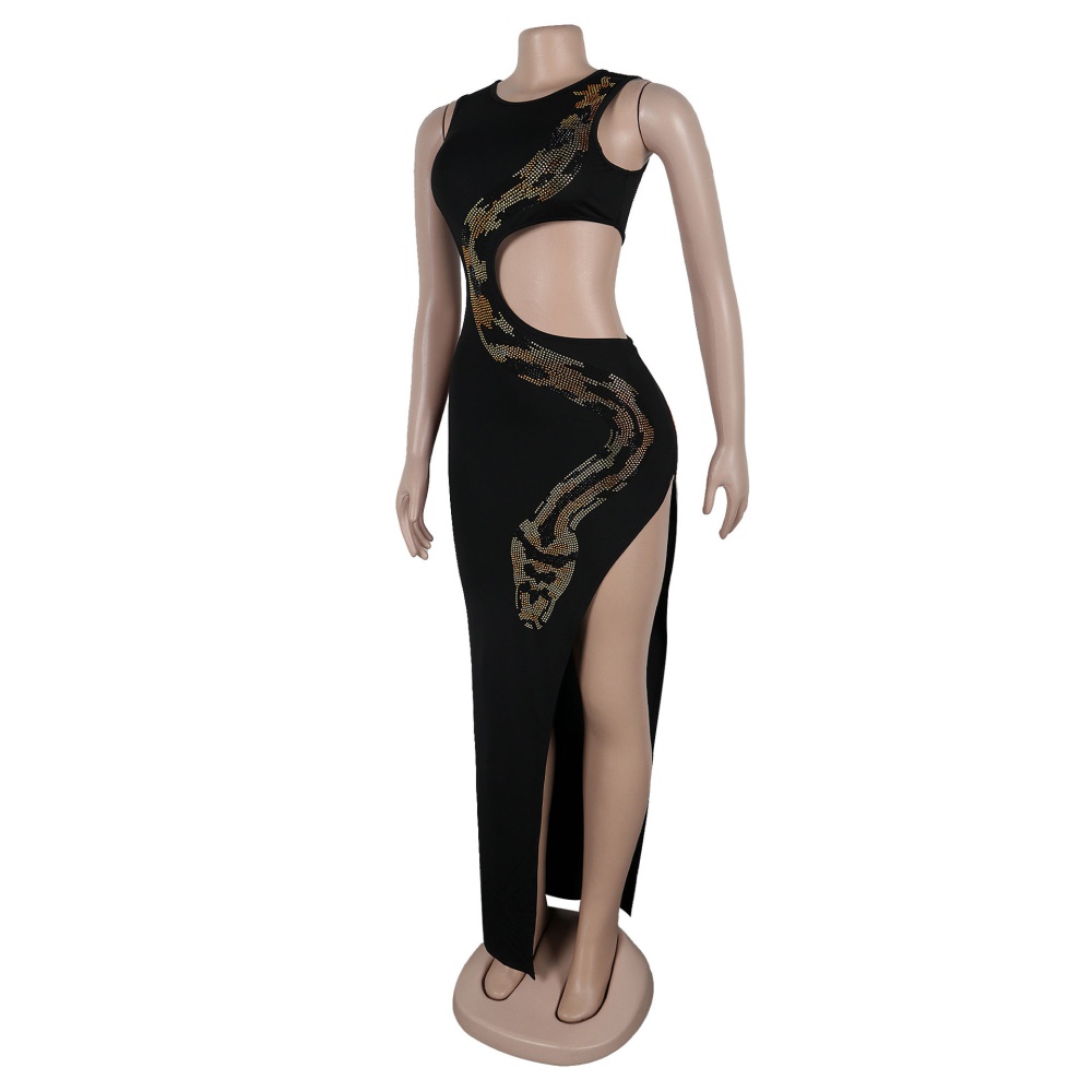 Split package hip rhinestone snake hollow dress