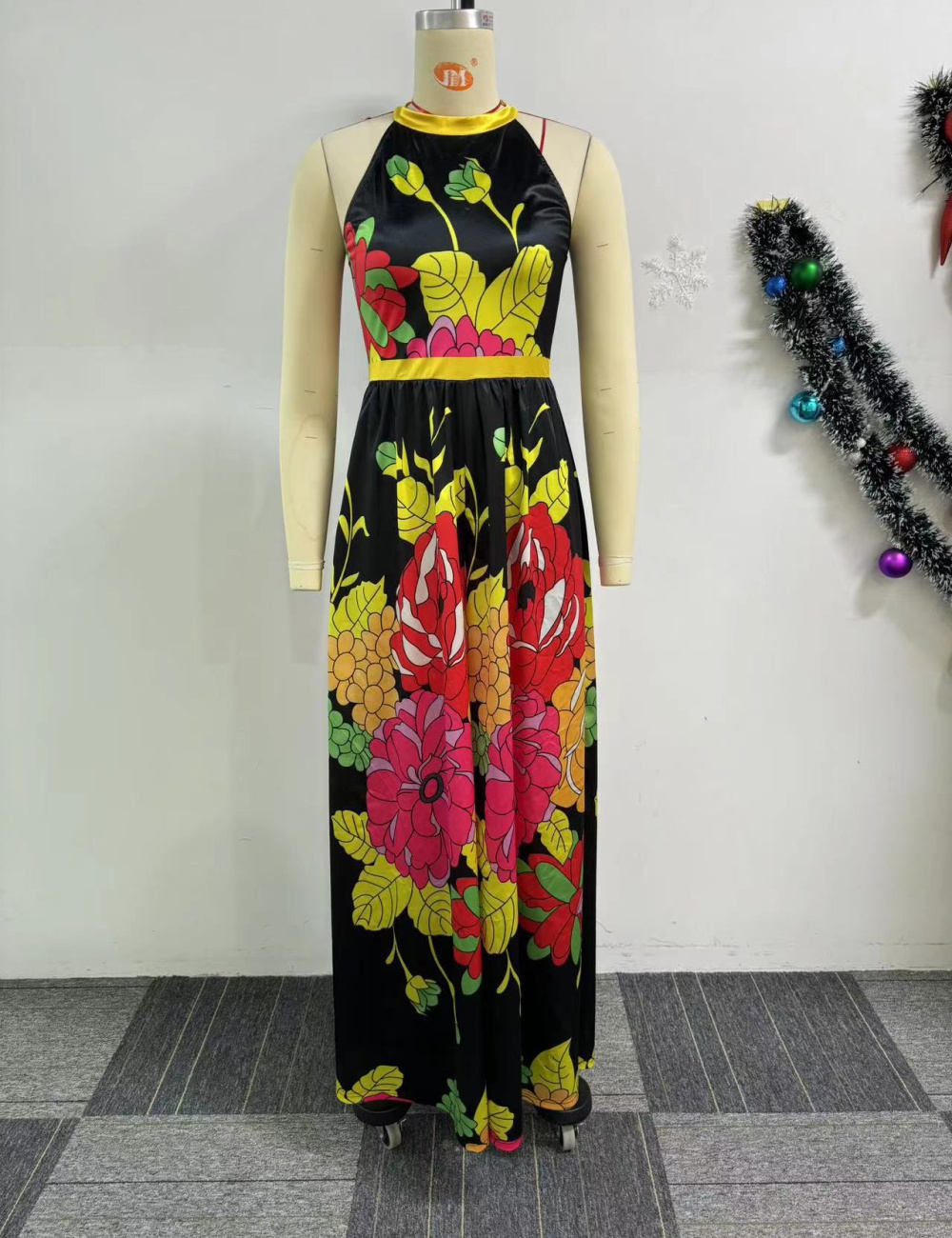 Printing sleeveless European style wide leg loose jumpsuit