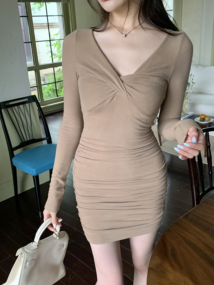 Bottoming package hip dress fold T-back for women