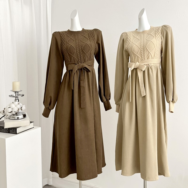 Pure Pseudo-two pullover A-line all-match dress