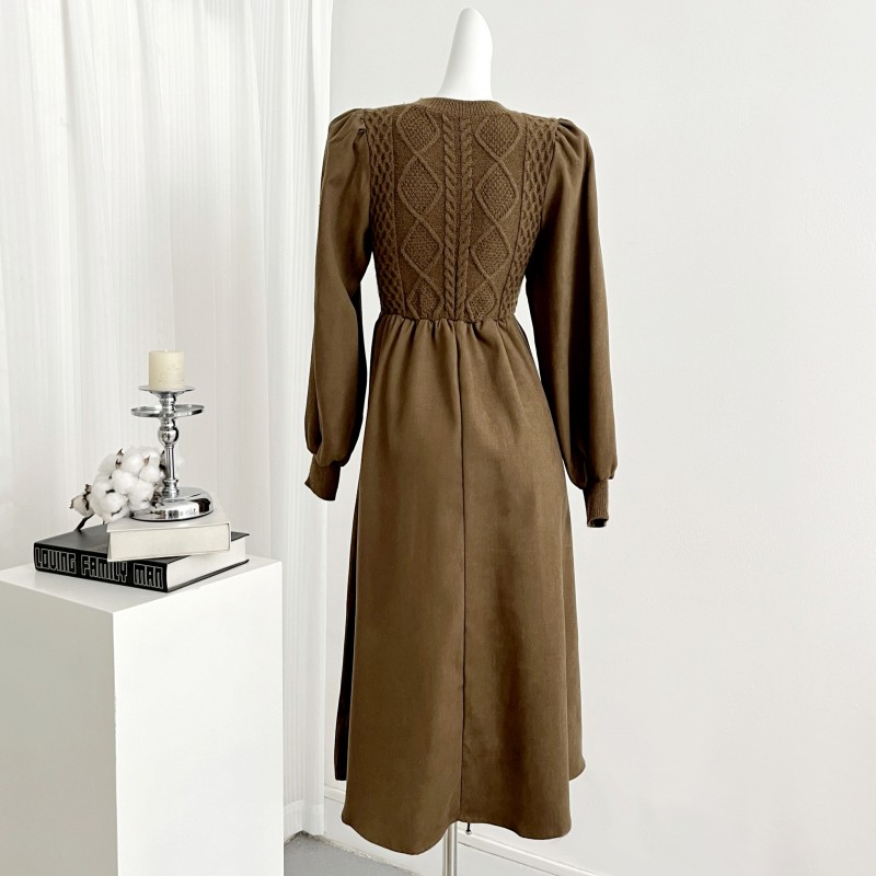 Pure Pseudo-two pullover A-line all-match dress