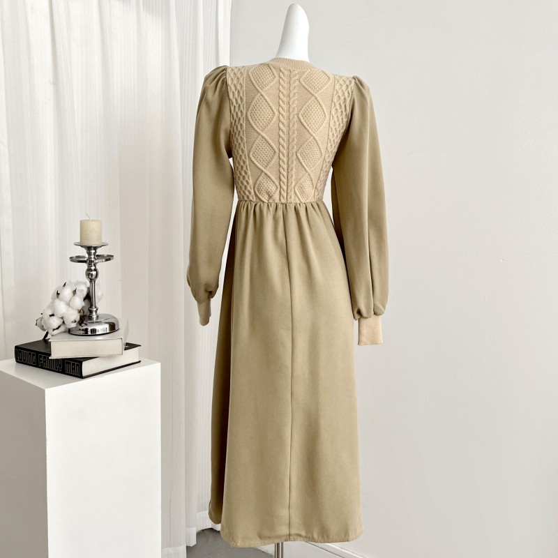 Pure Pseudo-two pullover A-line all-match dress