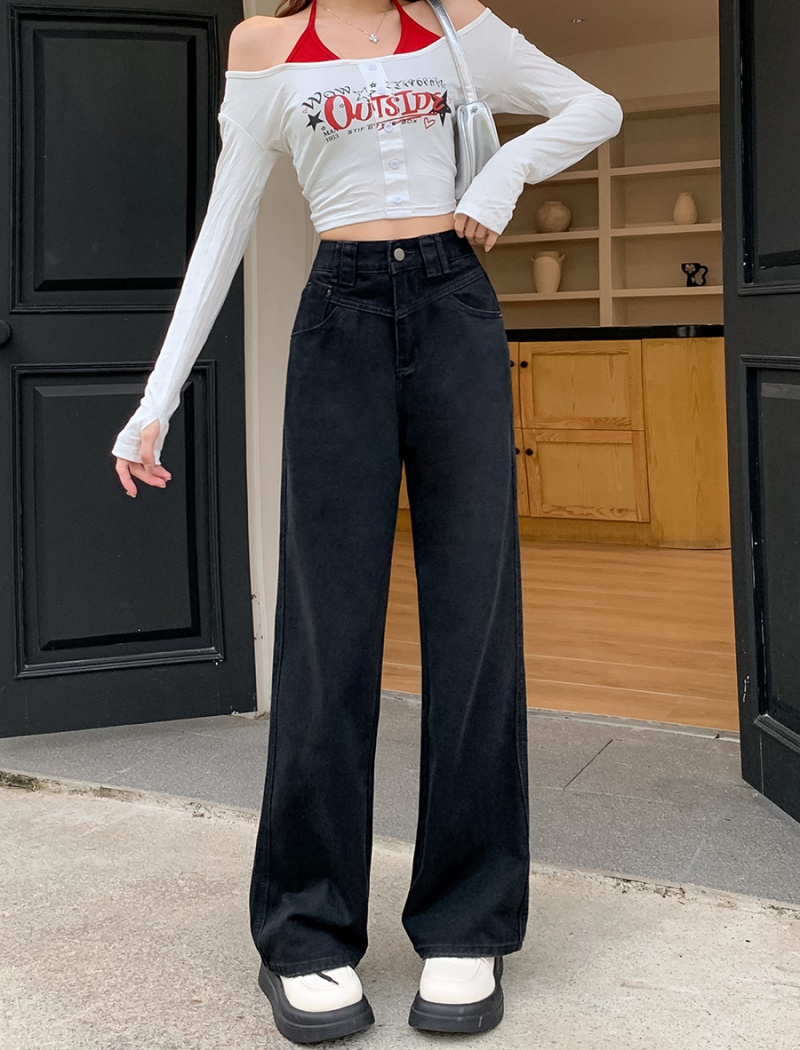 Mopping retro jeans straight wide leg long pants