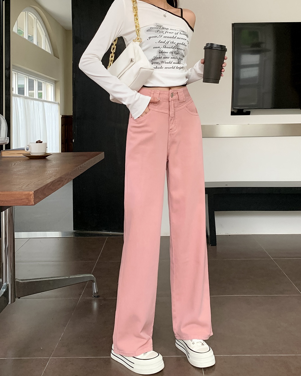 Mopping retro jeans straight wide leg long pants