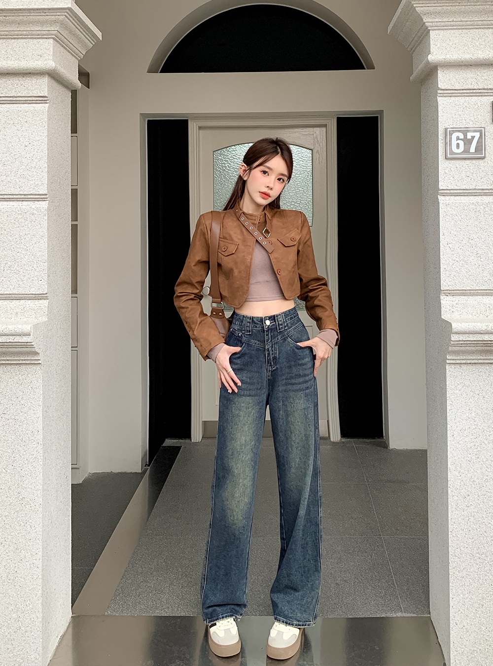 Mopping retro jeans straight wide leg long pants