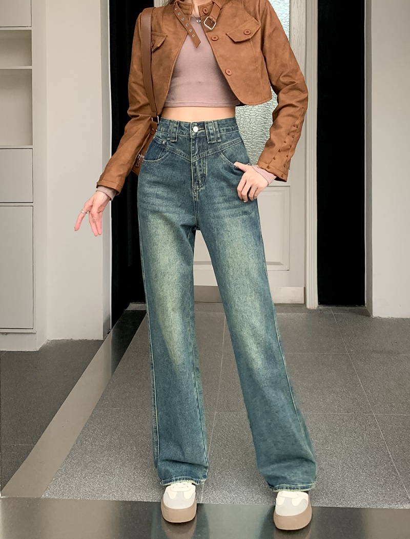 Mopping retro jeans straight wide leg long pants