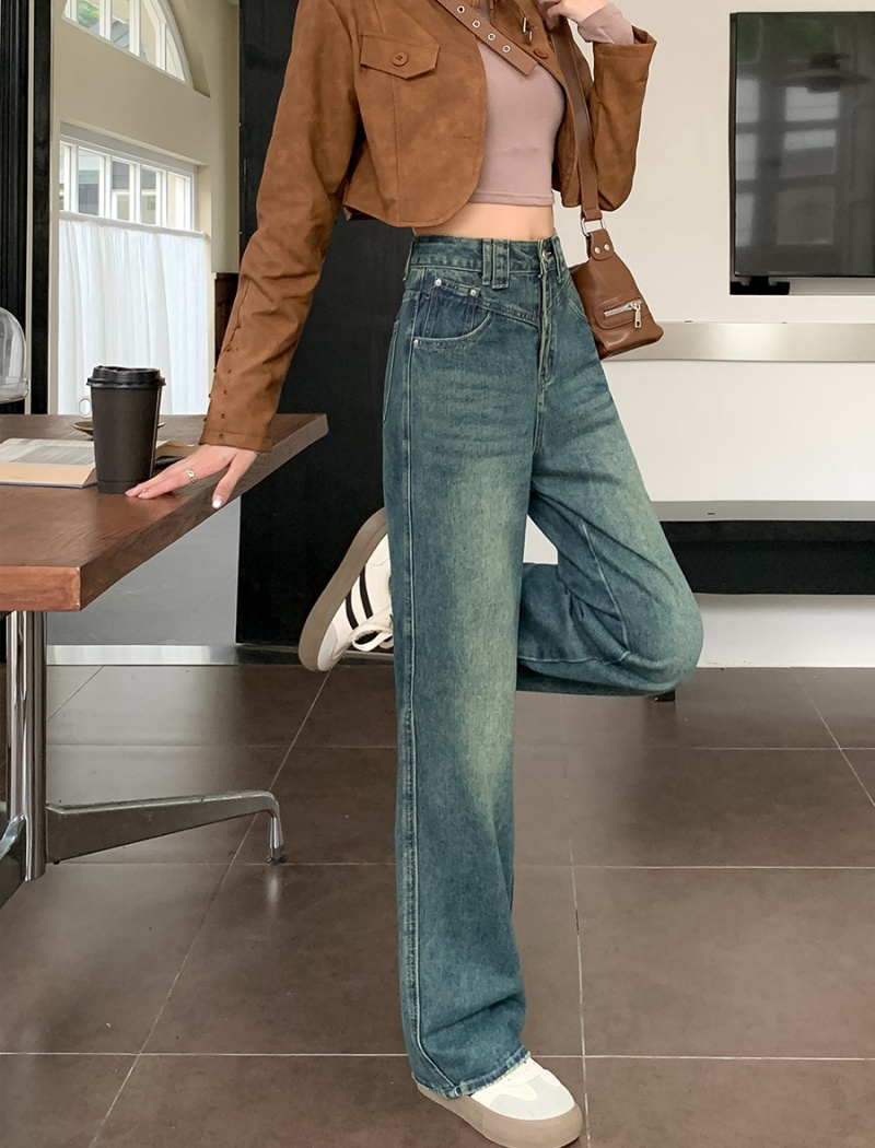 Mopping retro jeans straight wide leg long pants