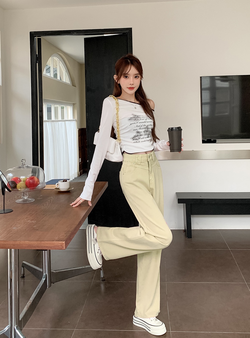 Mopping retro jeans straight wide leg long pants