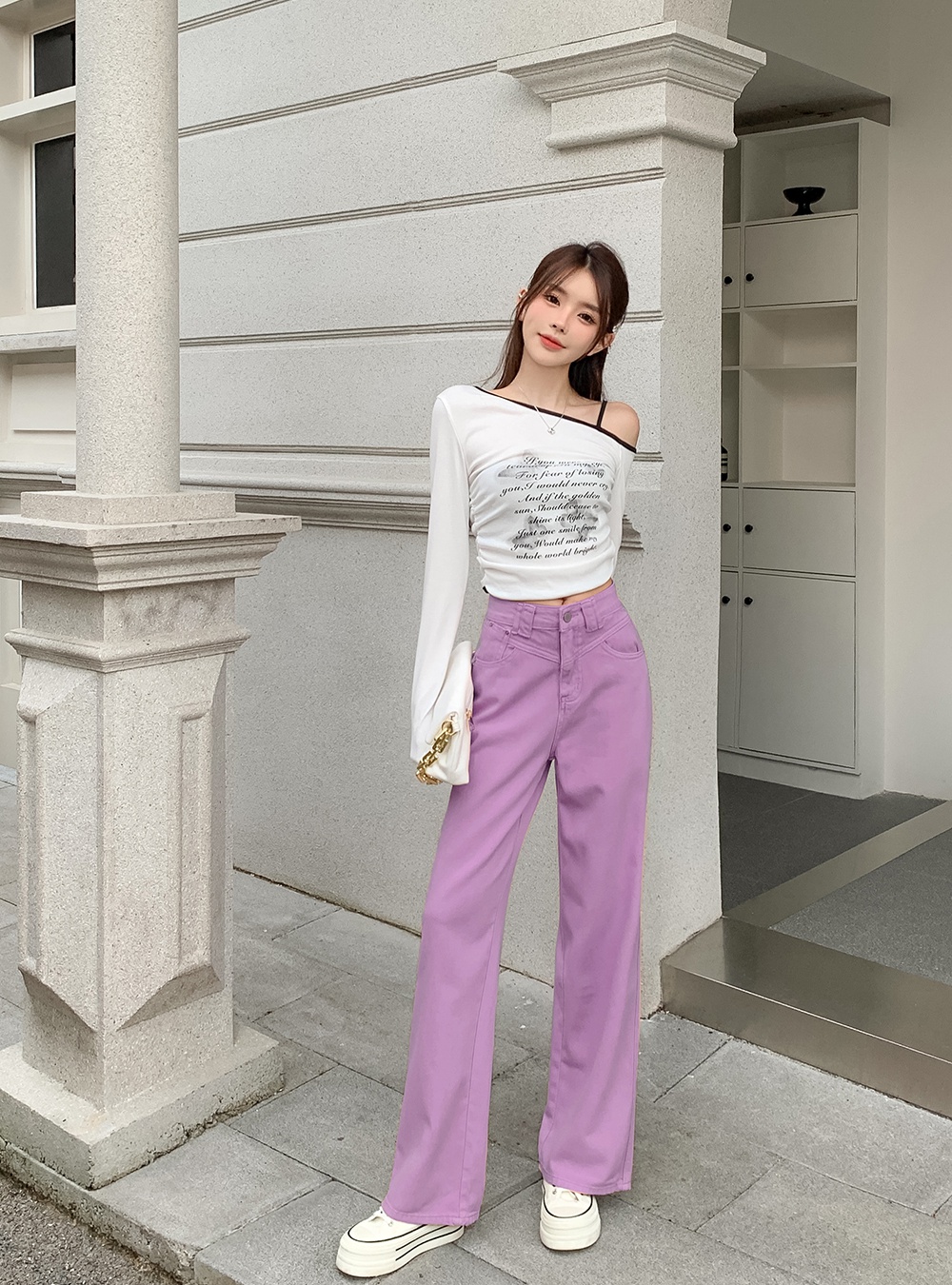 Mopping retro jeans straight wide leg long pants