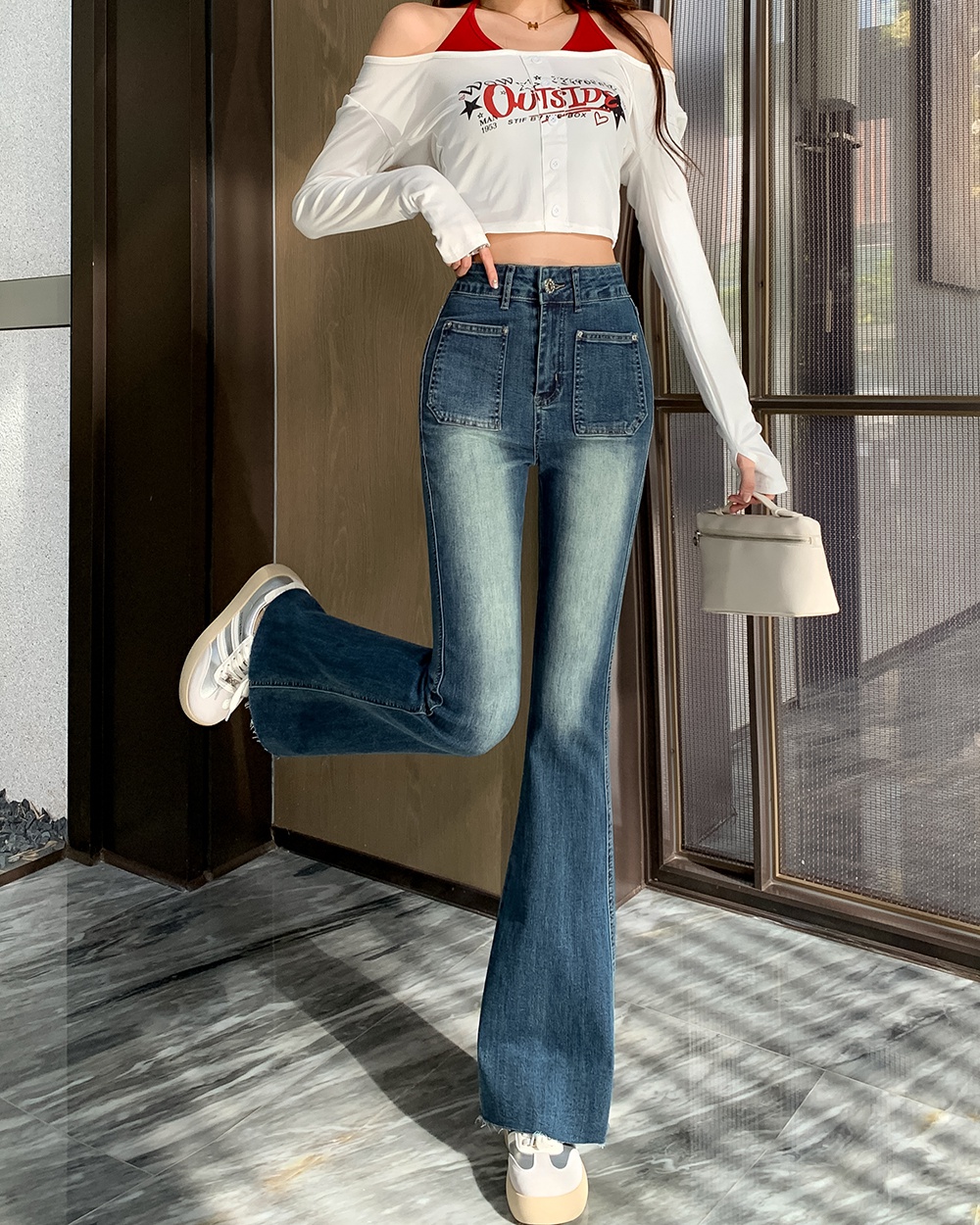 Autumn jeans high waist long pants for women