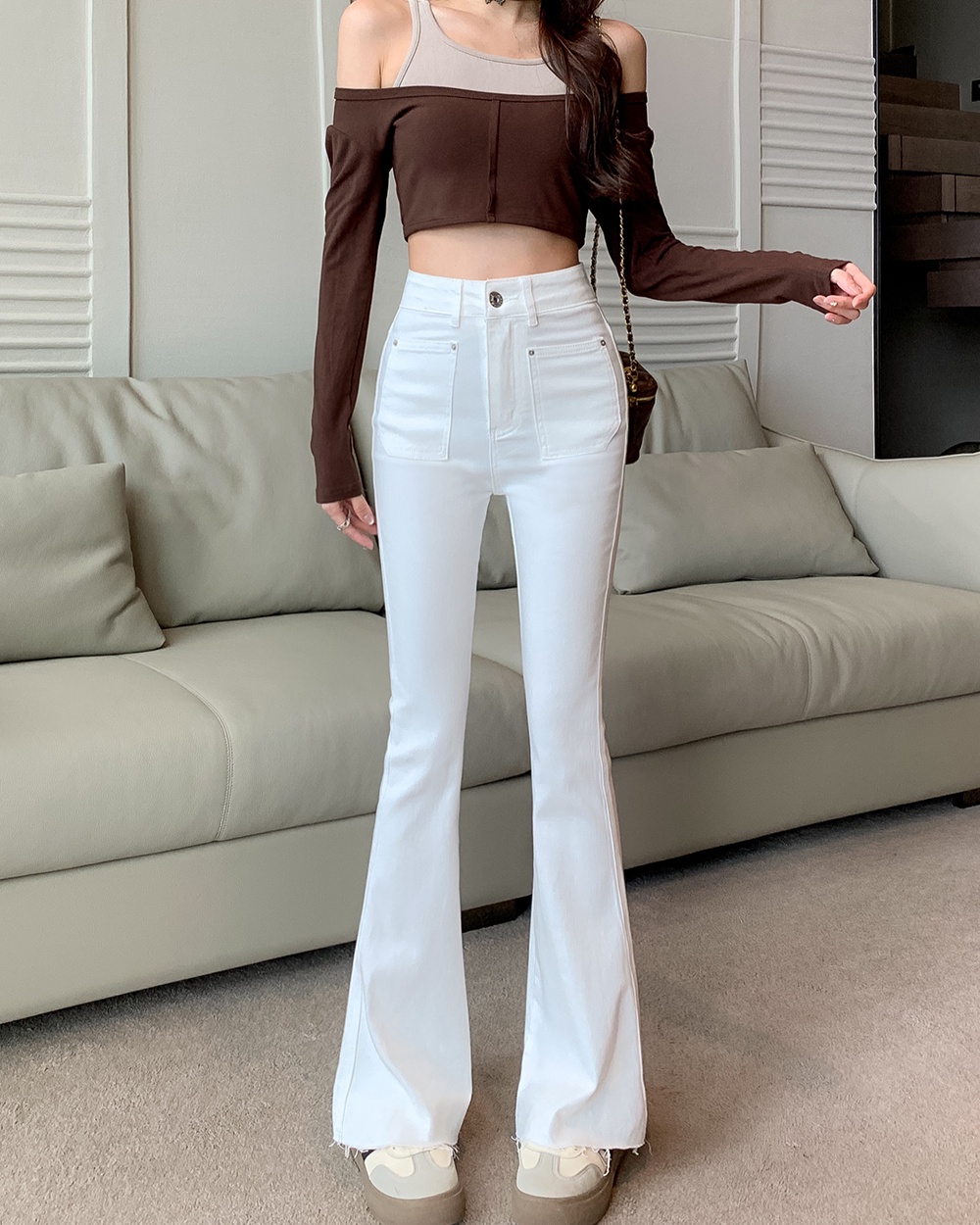 Autumn jeans high waist long pants for women