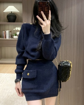 Knitted fashionable short skirt 2pcs set for women