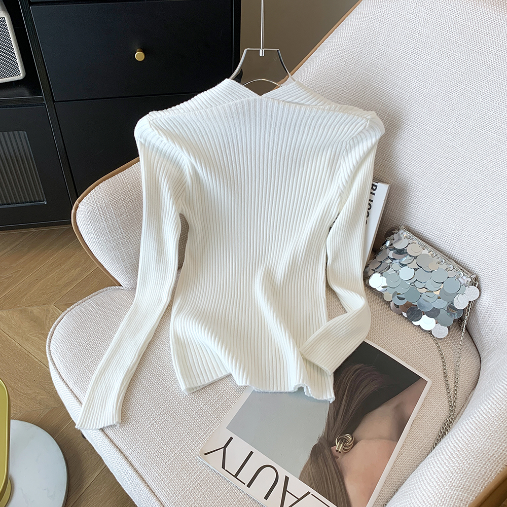 U-neck slim bottoming shirt temperament sweater for women