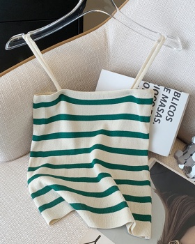 Summer wrapped chest small sling stripe tops for women