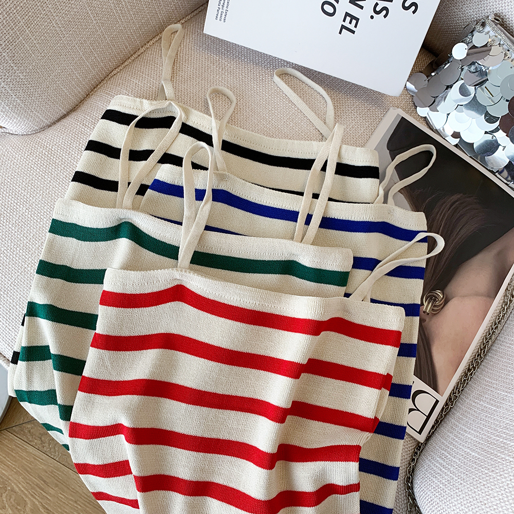 Summer wrapped chest small sling stripe tops for women