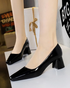 All-match small square head thick middle-heel low shoes